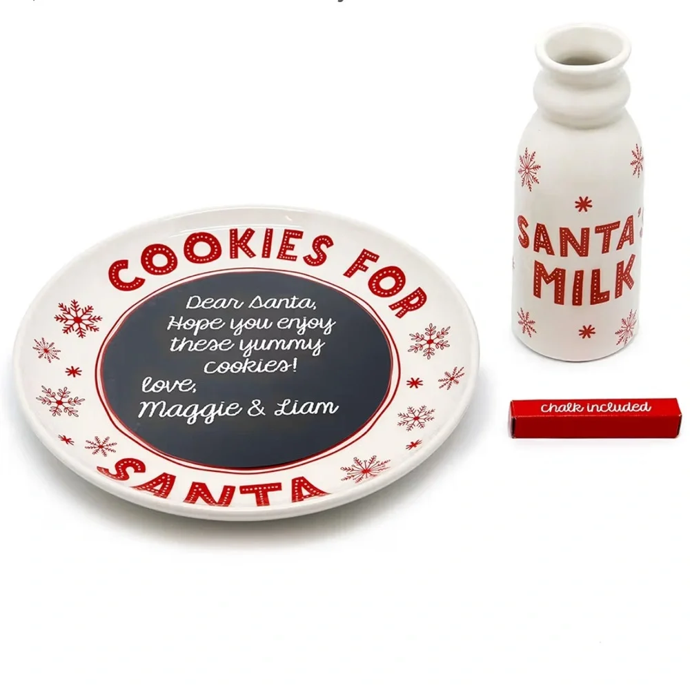 New in Box Santa Milk and Cookies Set‎ with Chalk